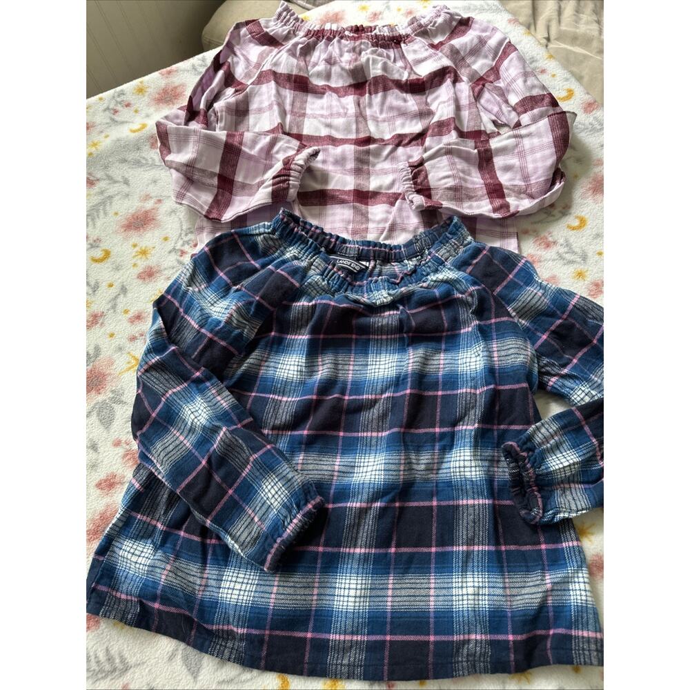 Lands End Girls Flannel Long Sleeve Lot (2) Size 7/8 EUC Blue Pink So Soft
